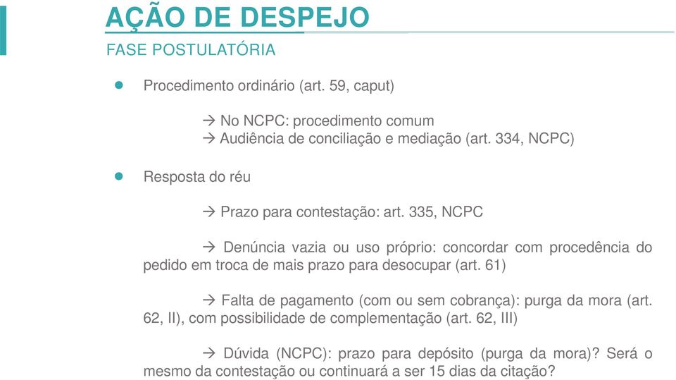 335, NCPC Denúncia vazia ou uso próprio: concordar com procedência do pedido em troca de mais prazo para desocupar (art.
