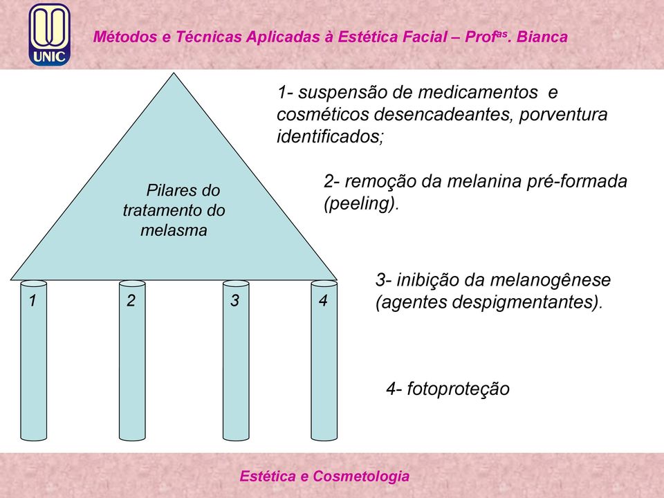 2- remoção da melanina pré-formada (peeling).