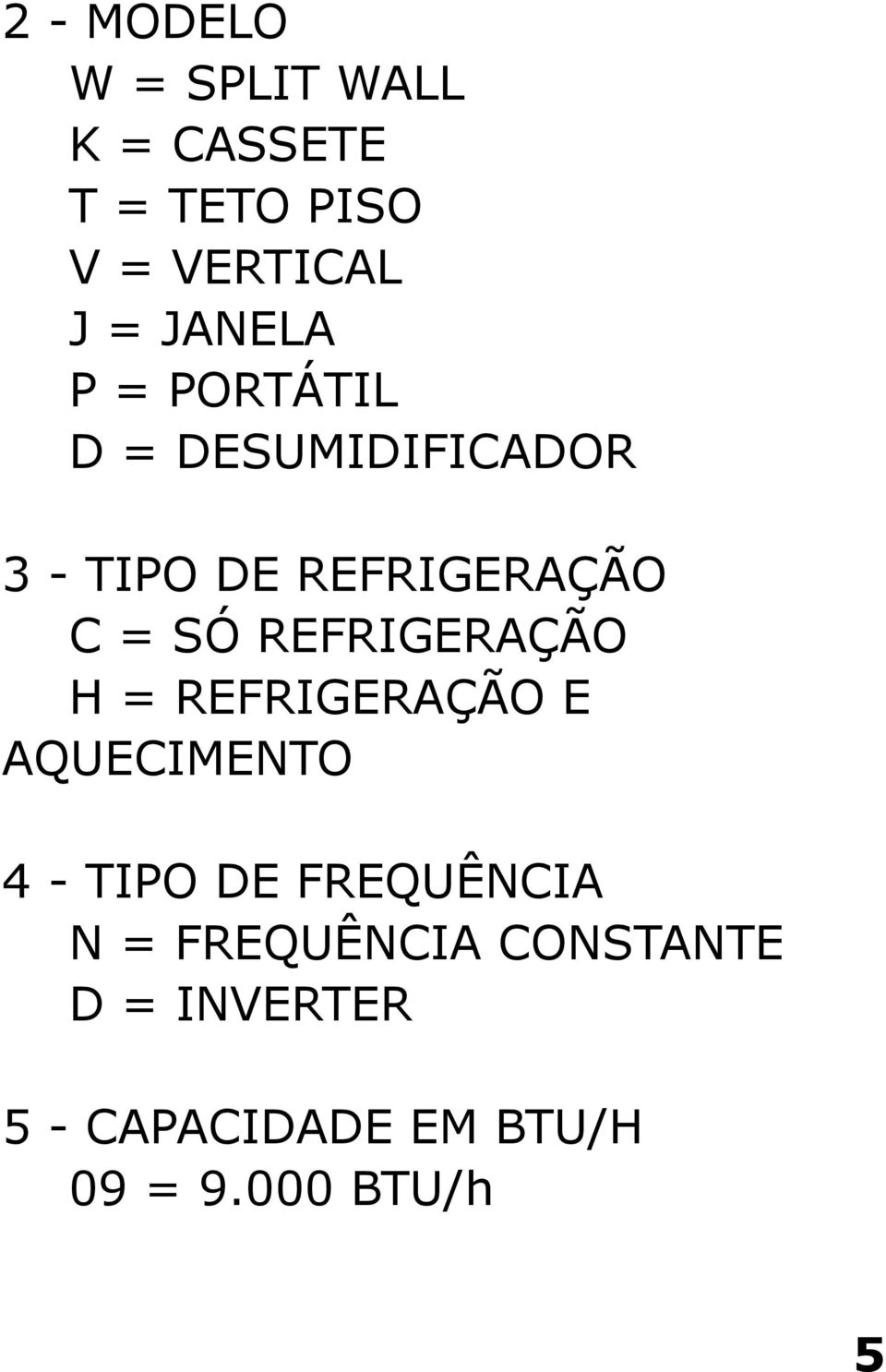 REFRIGERAÇÃO H = REFRIGERAÇÃO E AQUECIMENTO 4 - TIPO DE FREQUÊNCIA N =