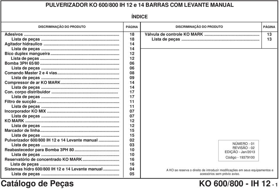 .. Pulverizador 600/800 IH e Levante manual... Reabastecedor para Bomba 3PH 80... Reservatório de concentrado KO MARK.... Sistemas hidro 600/800 IH e Levante manual.