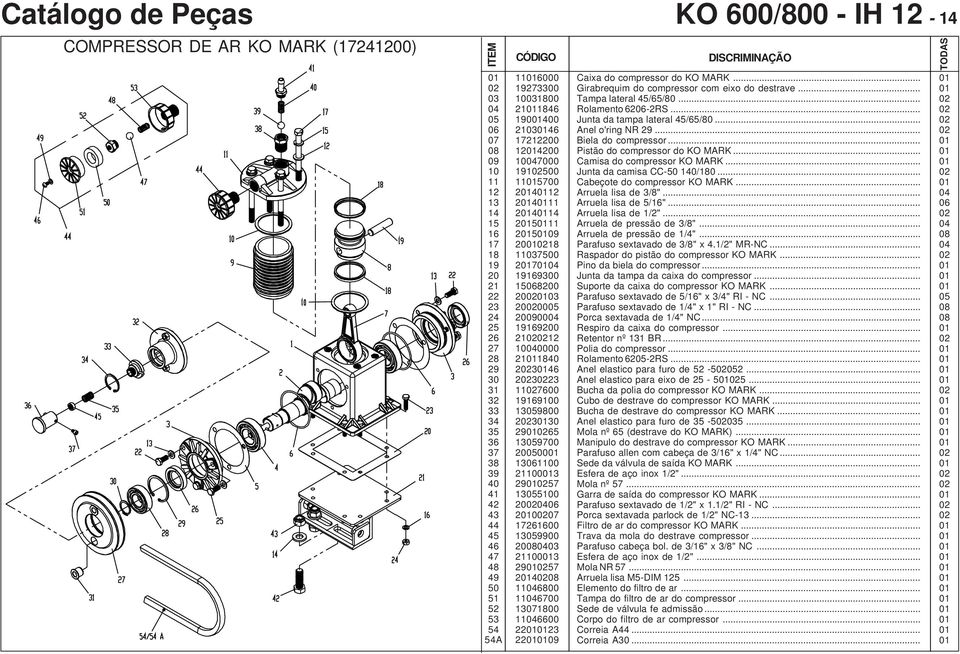 .. Tampa lateral 45/65/80... Rolamento 62-2RS... Junta da tampa lateral 45/65/80... Anel o'ring NR 29... Biela do compressor... Pistão do compressor do KO MARK... Camisa do compressor KO MARK.