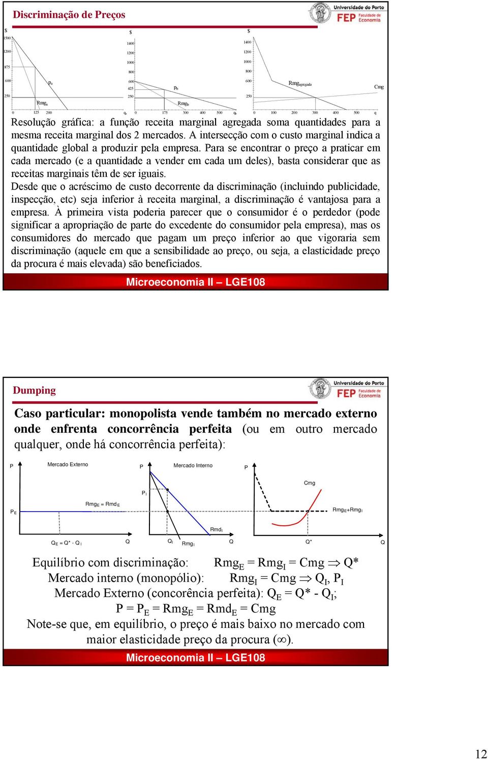 ara se encontrar o preço a praticar em cada mercado (e a quantidade a vender em cada um deles), basta considerar que as receitas marginais têm de ser iguais.