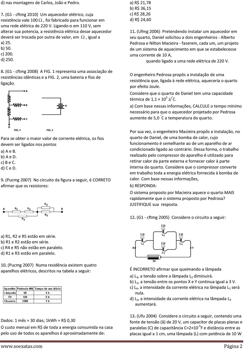 1 representa uma associação de resistências idênticas e a FIG. 2, uma bateria e fios de ligação. a) R$ 21,78 b) R$ 36,15 c) R$ 28,26 d) R$ 24,60 11.