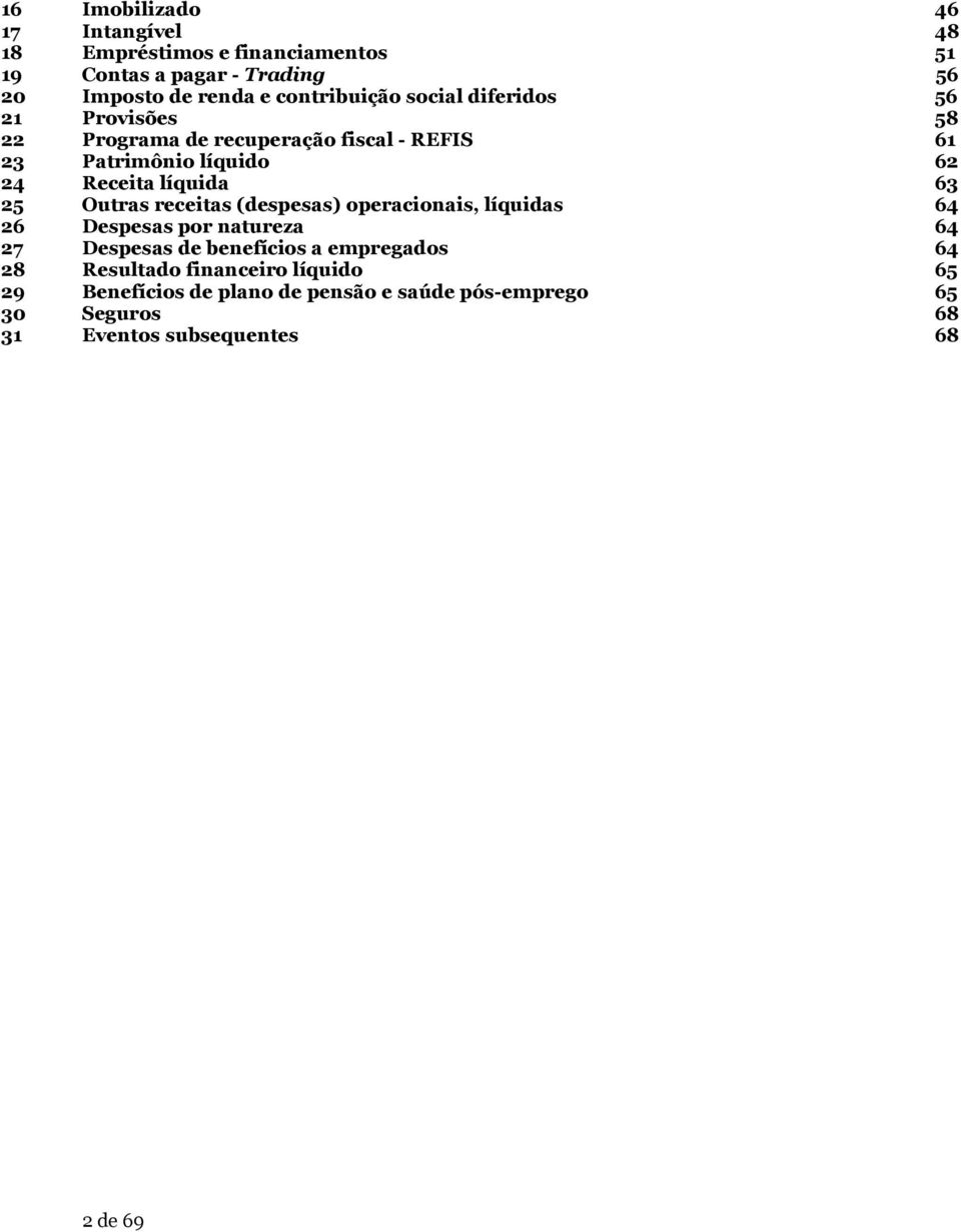 líquida 63 25 Outras receitas (despesas) operacionais, líquidas 64 26 Despesas por natureza 64 27 Despesas de benefícios a