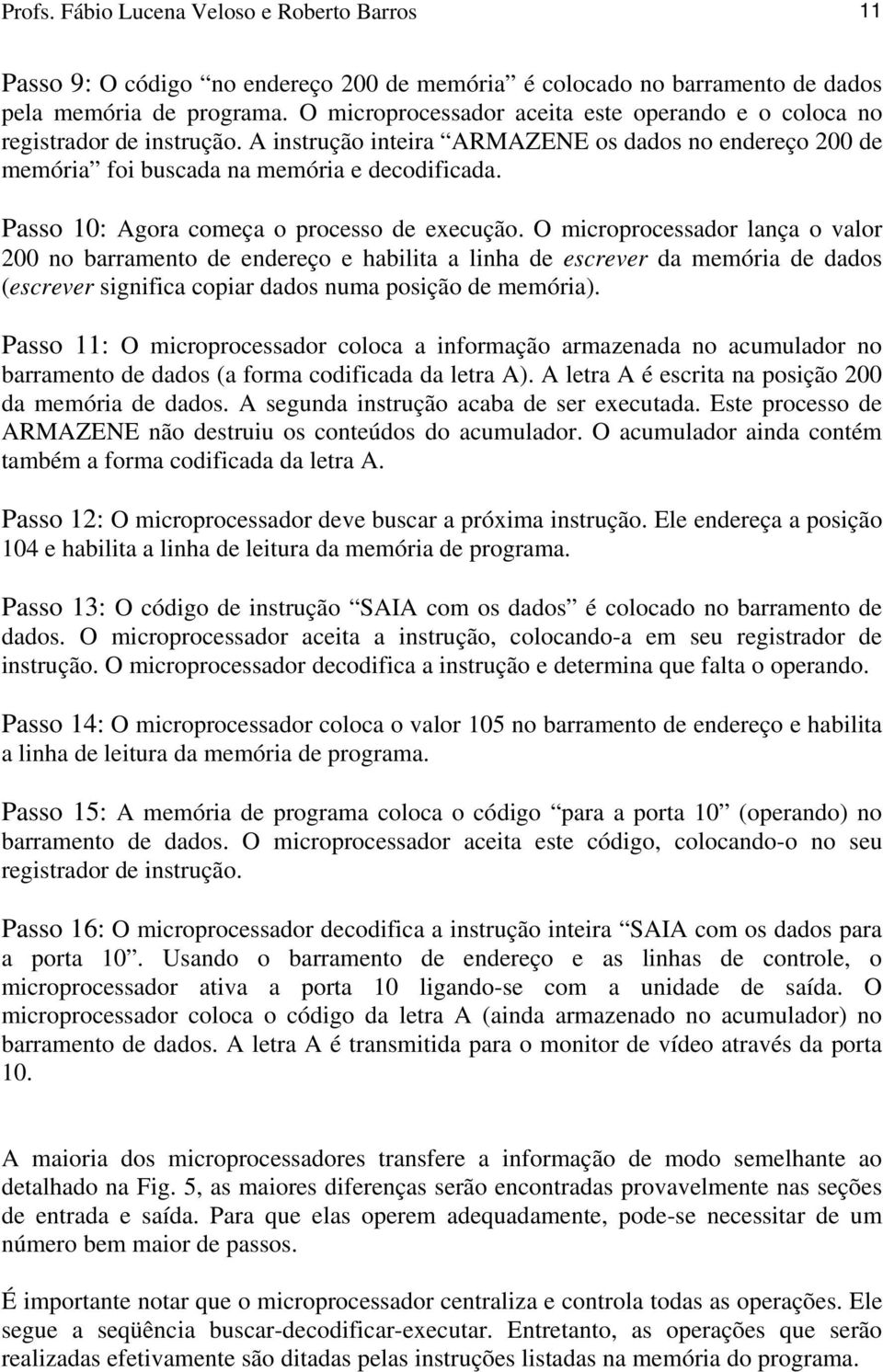 Passo : Agora começa o processo de execução.