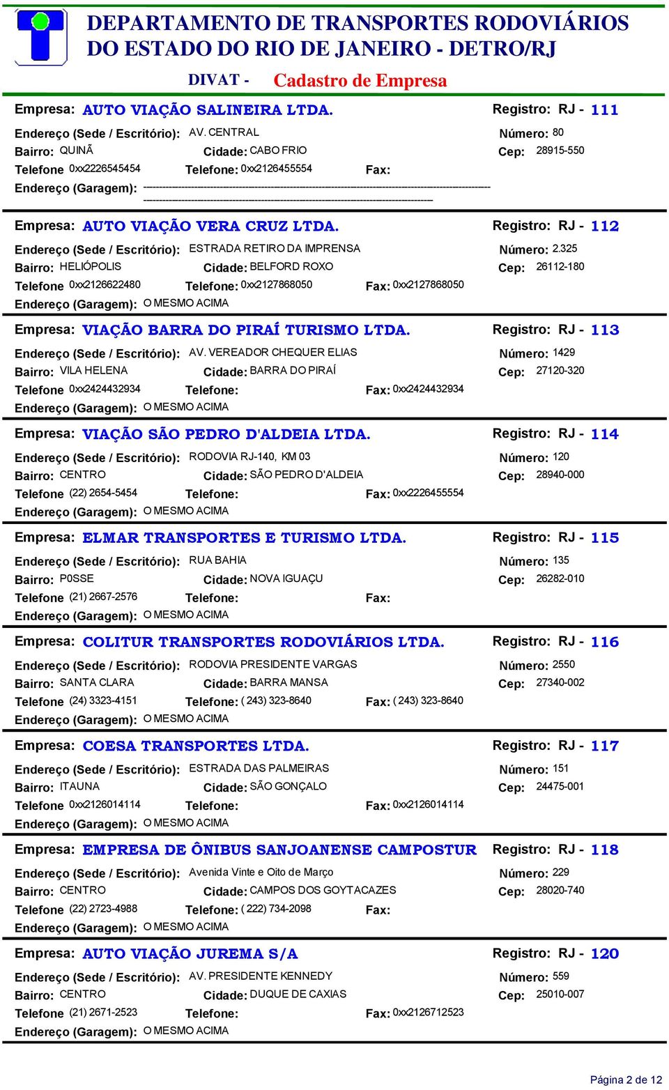 Registro: RJ - 112 Endereço (Sede / Escritório): ESTRADA RETIRO DA IMPRENSA Número: 2.