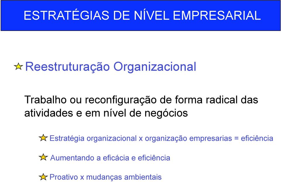 Estratégia organizacional x organização empresarias =