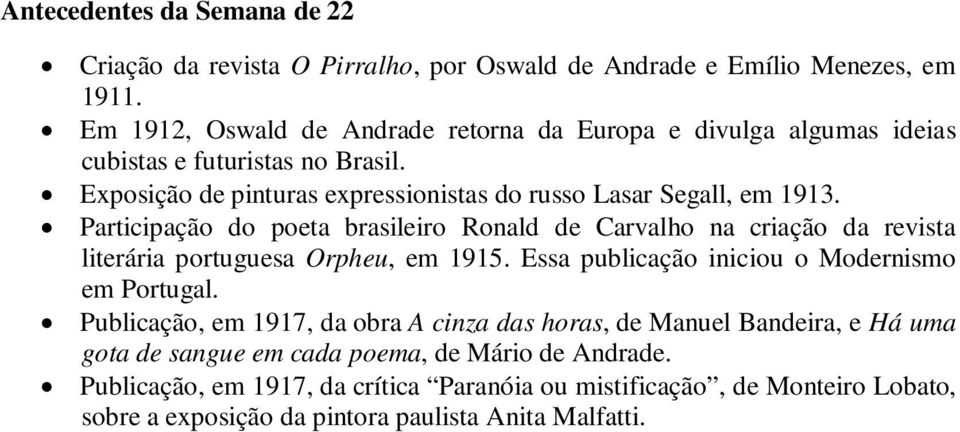 Participação do poeta brasileiro Ronald de Carvalho na criação da revista literária portuguesa Orpheu, em 1915. Essa publicação iniciou o Modernismo em Portugal.