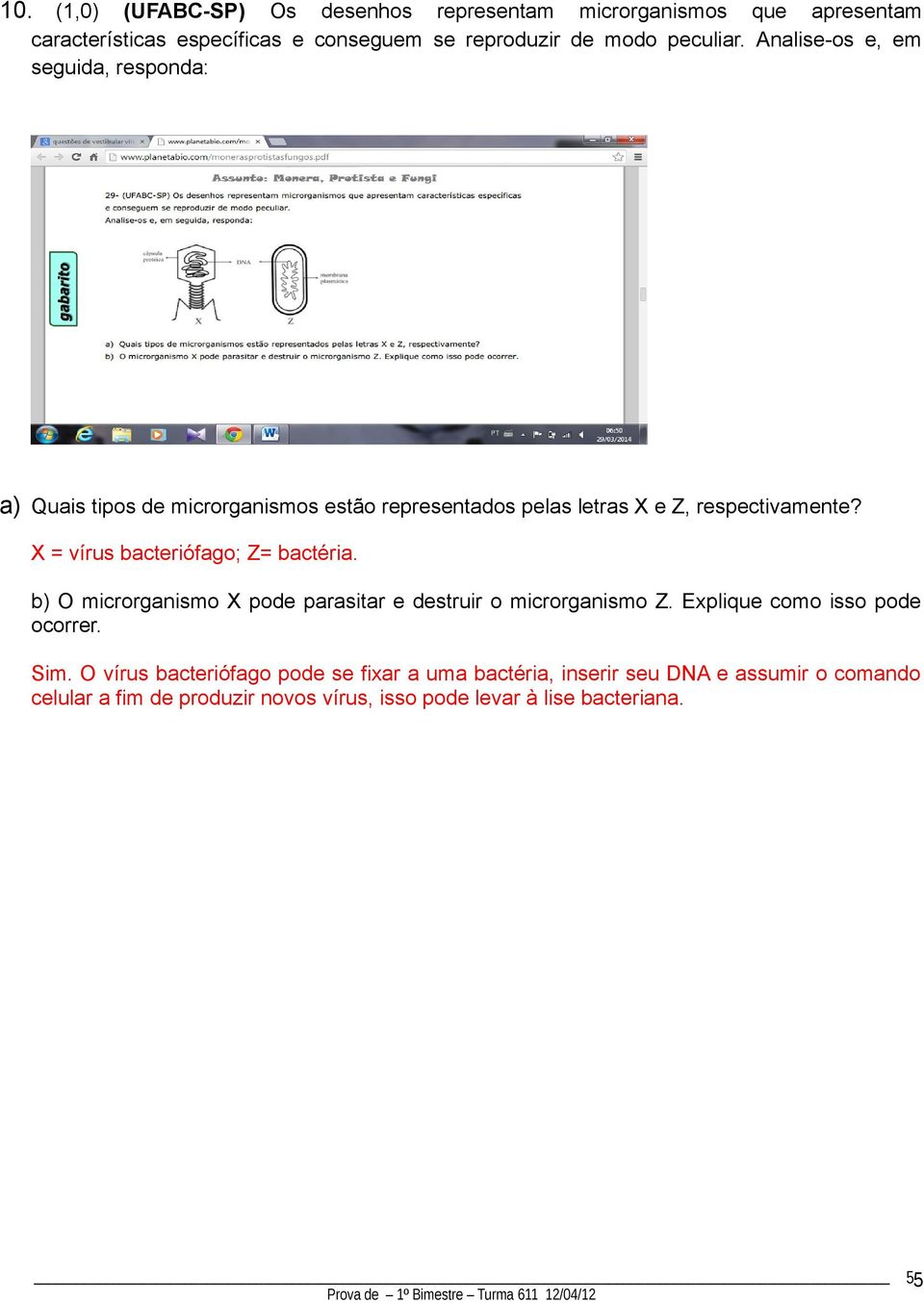 X = vírus bacteriófago; Z= bactéria. b) O microrganismo X pode parasitar e destruir o microrganismo Z. Explique como isso pode ocorrer. Sim.