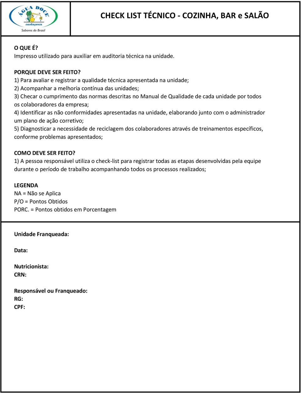 CHECK LIST TÉCNICO - COZINHA, BAR e SALÃO - PDF Free Download