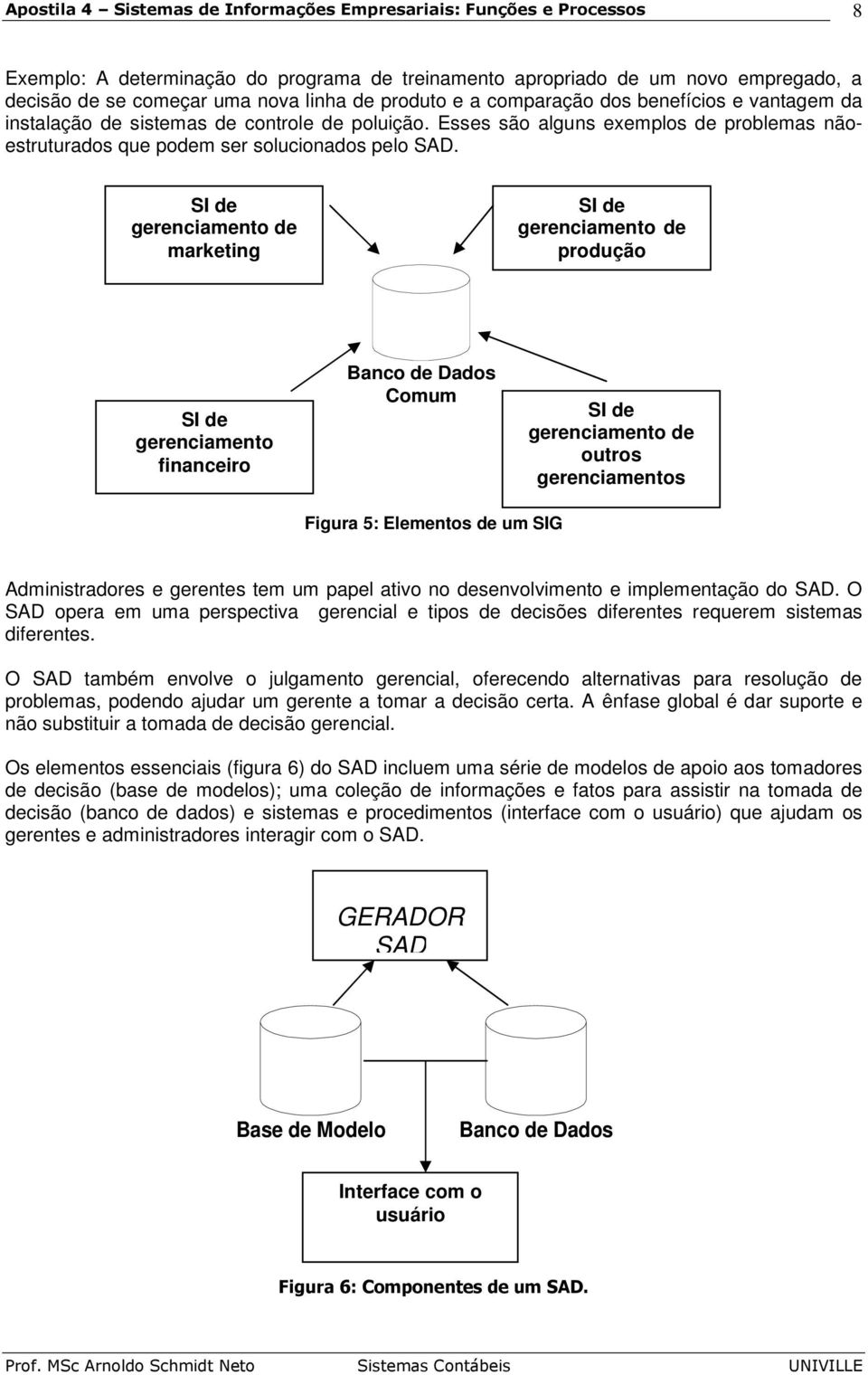 SI de gerenciamento de marketing SI de gerenciamento de produção SI de gerenciamento financeiro Banco de Dados Comum SI de gerenciamento de outros gerenciamentos Figura 5: Elementos de um SIG