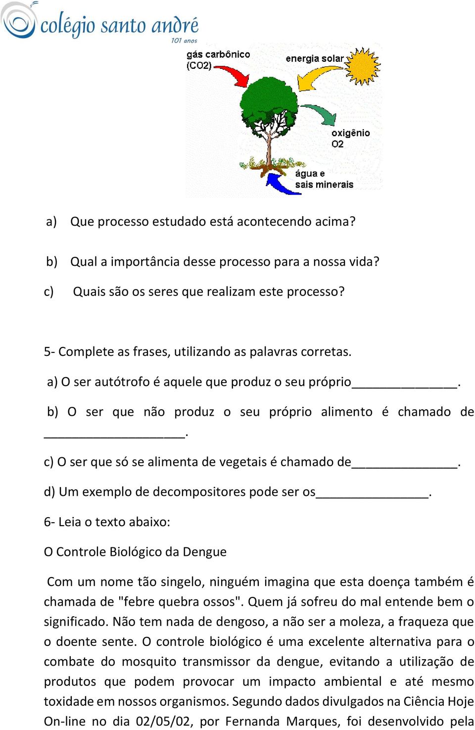 c) O ser que só se alimenta de vegetais é chamado de. d) Um exemplo de decompositores pode ser os.