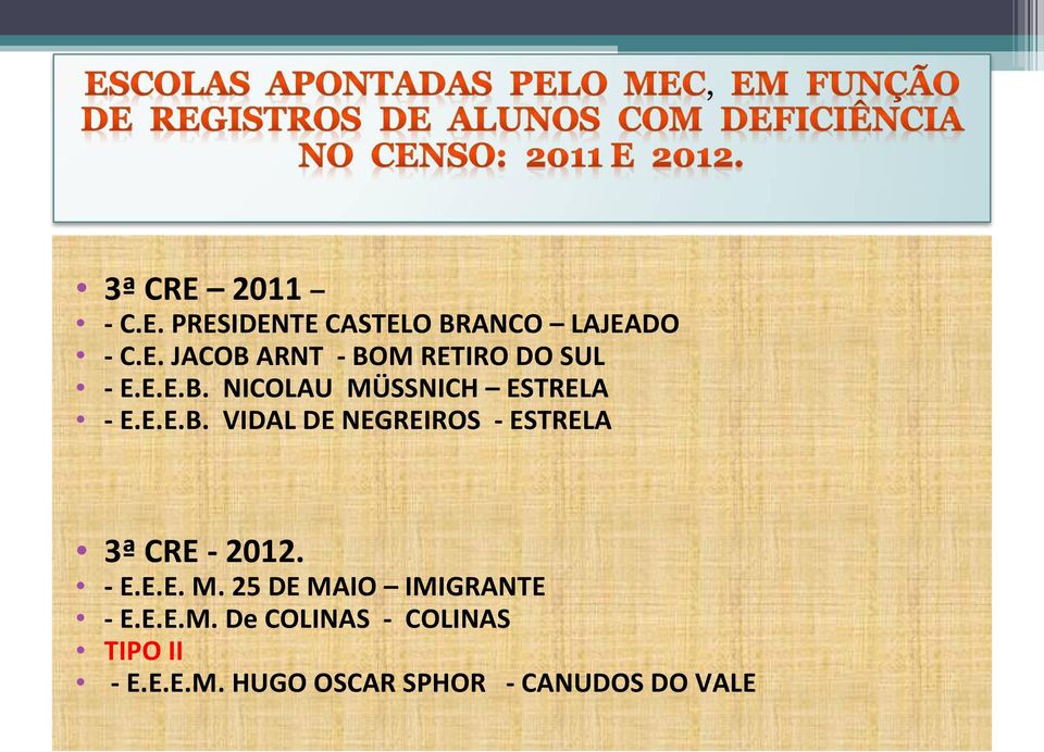 - E.E.E. M. 25 DE MAIO IMIGRANTE - E.E.E.M. De COLINAS - COLINAS TIPO II - E.