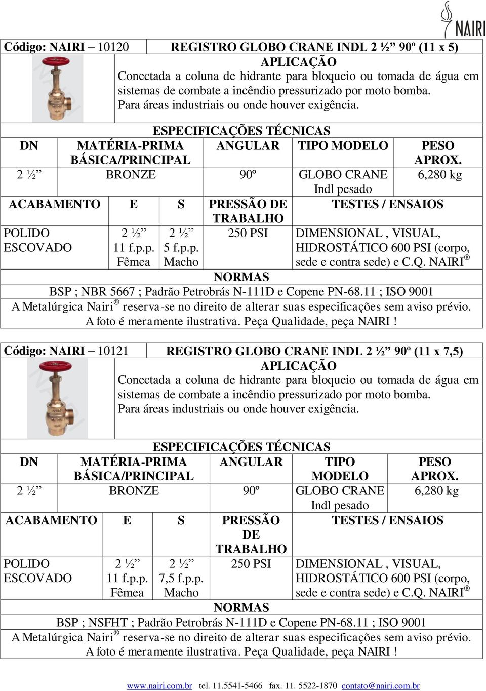 NAIRI BSP ; NBR 5667 ; Padrão Petrobrás N-111D e Copene PN-68.
