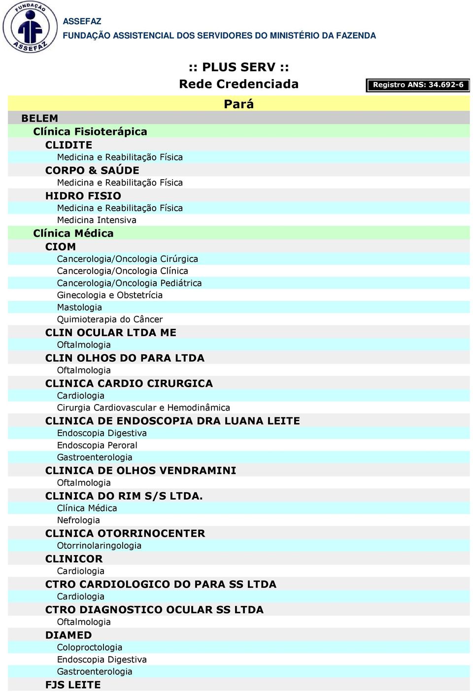 Cirurgia Cardiovascular e Hemodinâmica CLINICA DE ENDOSCOPIA DRA LUANA LEITE Endoscopia Peroral CLINICA DE OLHOS VENDRAMINI CLINICA DO