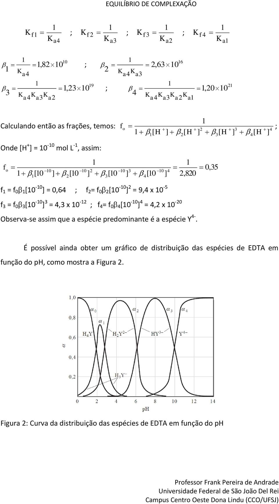 x 0-0 Observa-se assim que a espécie predomiate é a espécie Y -.