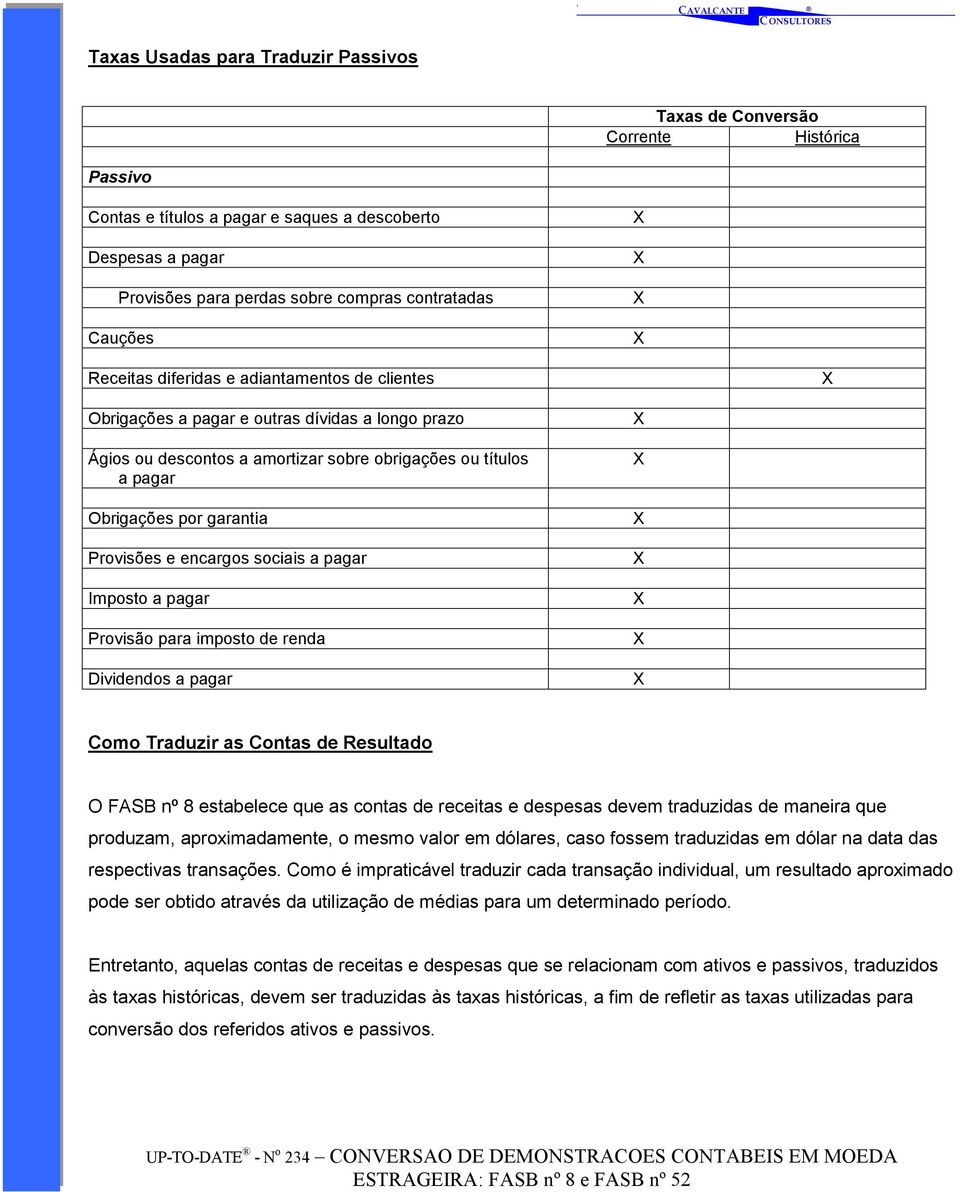 Provisões e encargos sociais a pagar Imposto a pagar Provisão para imposto de renda Dividendos a pagar Como Traduzir as Contas de Resultado O FASB nº 8 estabelece que as contas de receitas e despesas