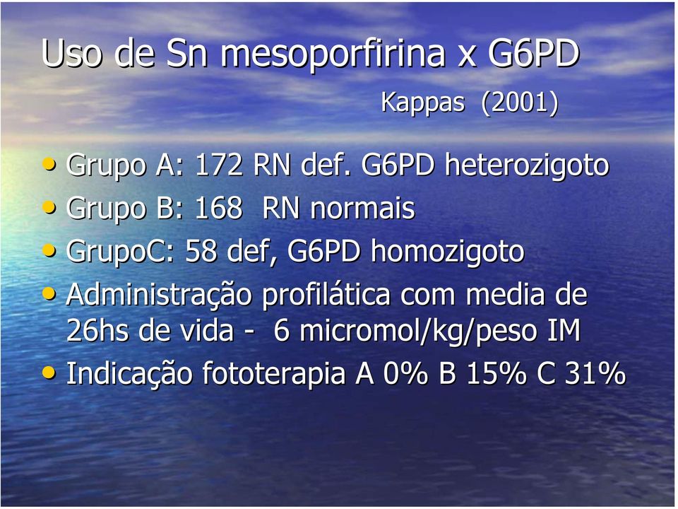 G6PD homozigoto Administração profilática com media de 26hs de