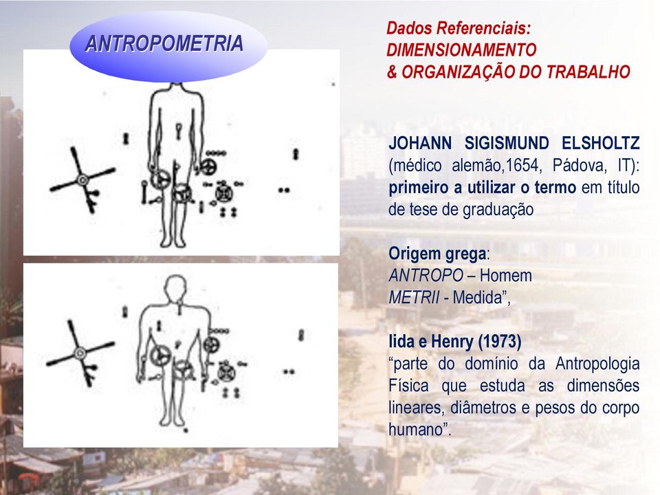 de tese de graduação Origem grega: ANTROPO Homem METRII - Medida, Iida e Henry (1973) parte