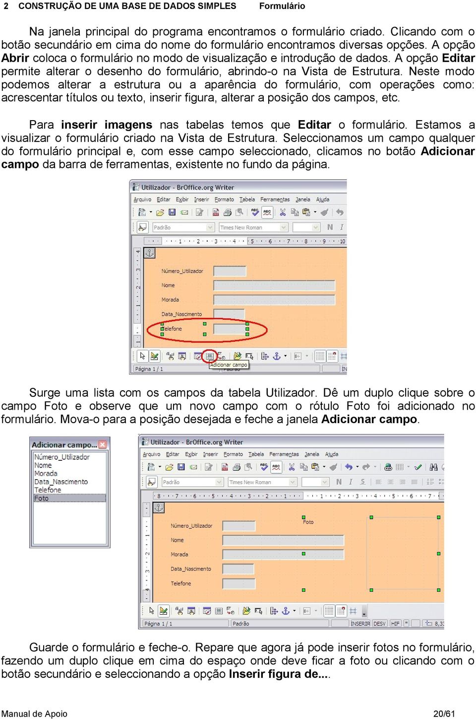 A opção Editar permite alterar o desenho do formulário, abrindo-o na Vista de Estrutura.
