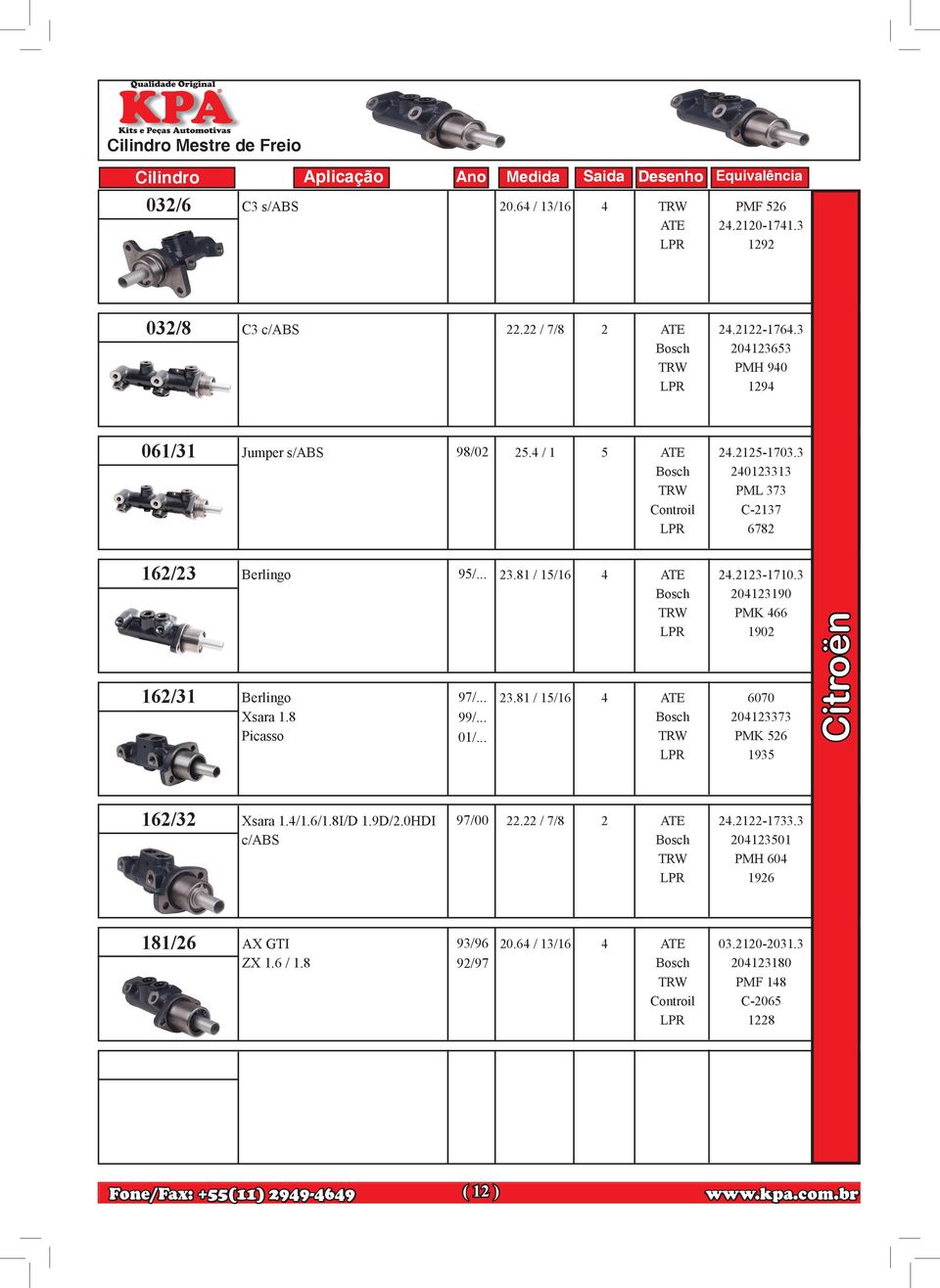 81 / 15/16 4 ATE 162/31 Berlingo 97/... 23.81 / 15/16 4 ATE Xsara 1.8 99/... Picasso 01/... 24.2123-1710.