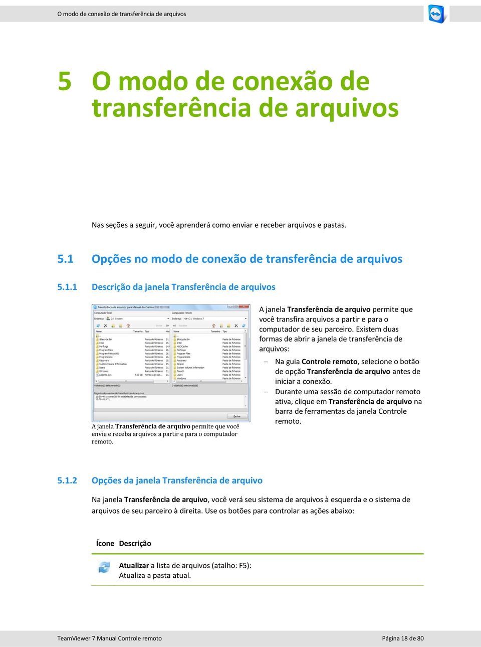 A janela Transferência de arquivo permite que você transfira arquivos a partir e para o computador de seu parceiro.