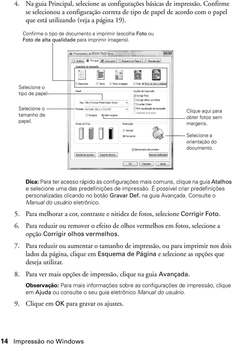 Clique aqui para obter fotos sem margens. Selecione a orientação do documento.