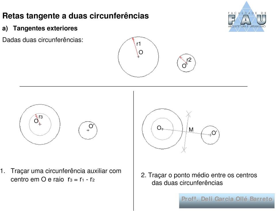 Traçar uma circunferência auxiliar com centro em e raio r3