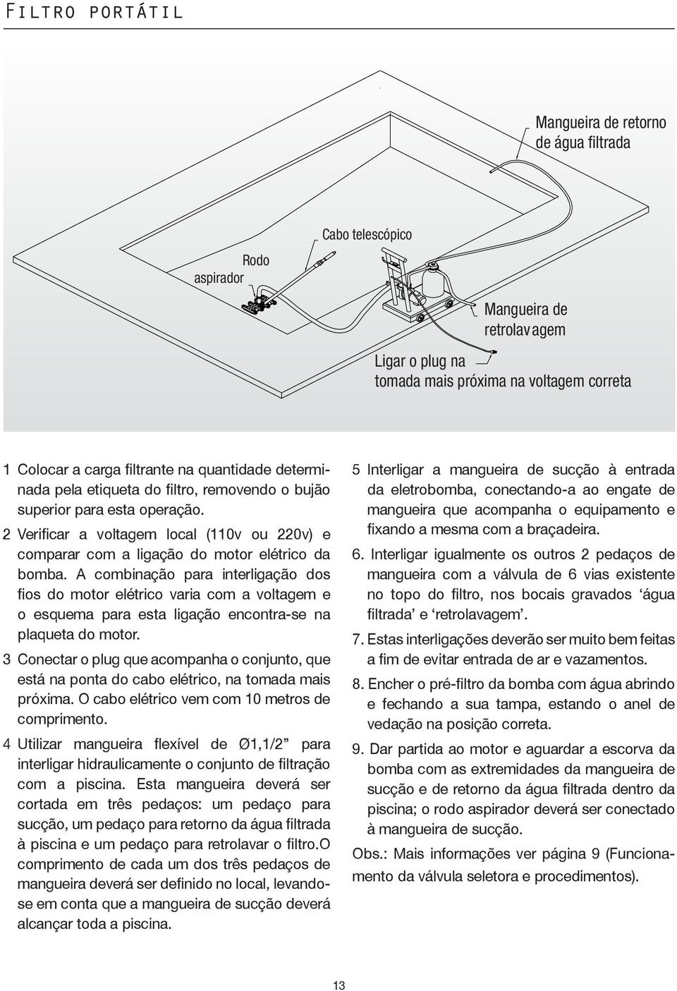 A combinação para interligação dos fios do motor elétrico varia com a voltagem e o esquema para esta ligação encontra-se na plaqueta do motor.