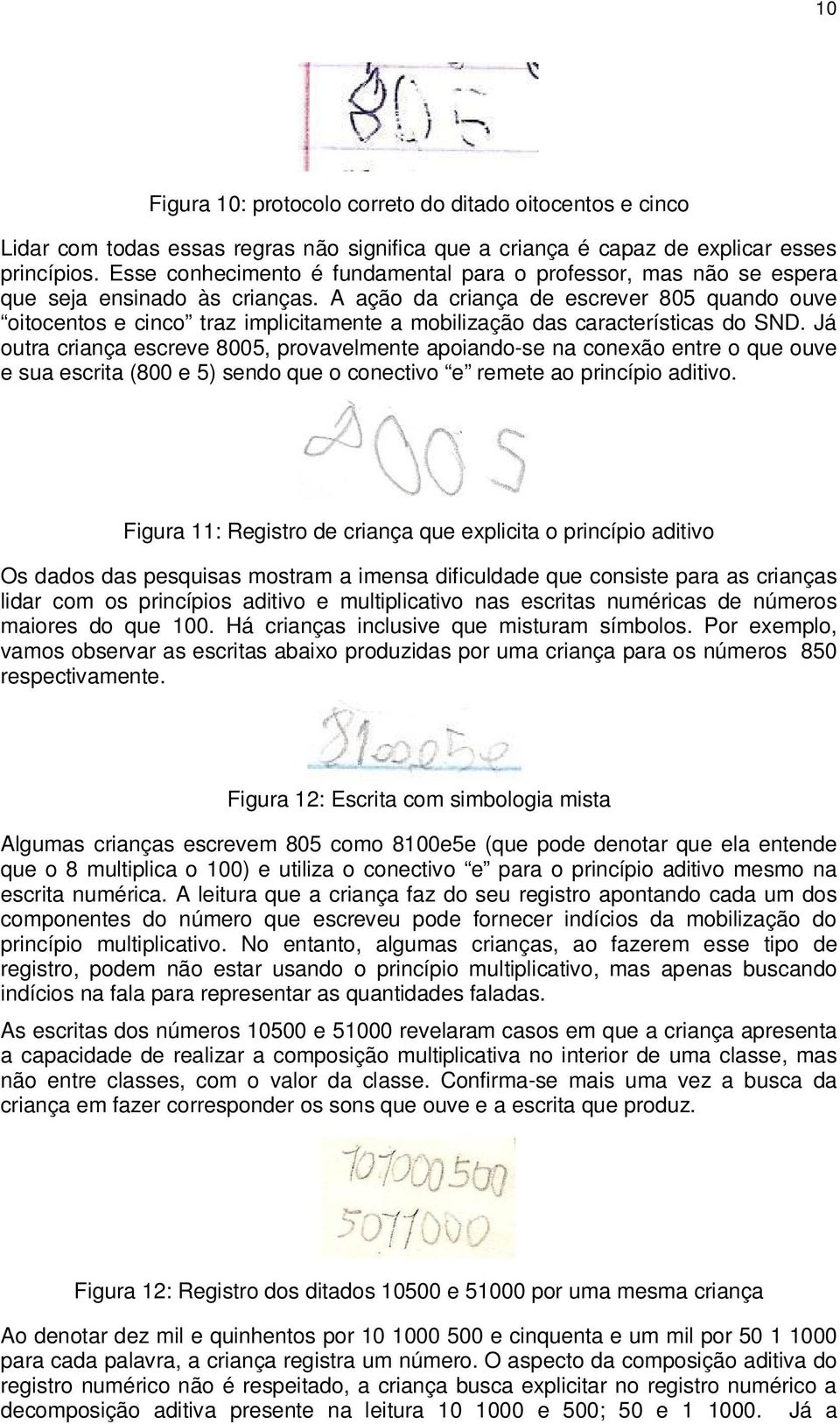 A ação da criança de escrever 805 quando ouve oitocentos e cinco traz implicitamente a mobilização das características do SND.