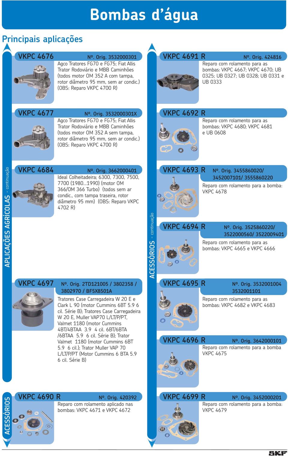 424816 Reparo com rolamento para as bombas: VKPC 4667; VKPC 4670; UB 0325; UB 0327; UB 0328; UB 0331 e UB 0333 VKPC 4677 Nº. Orig.