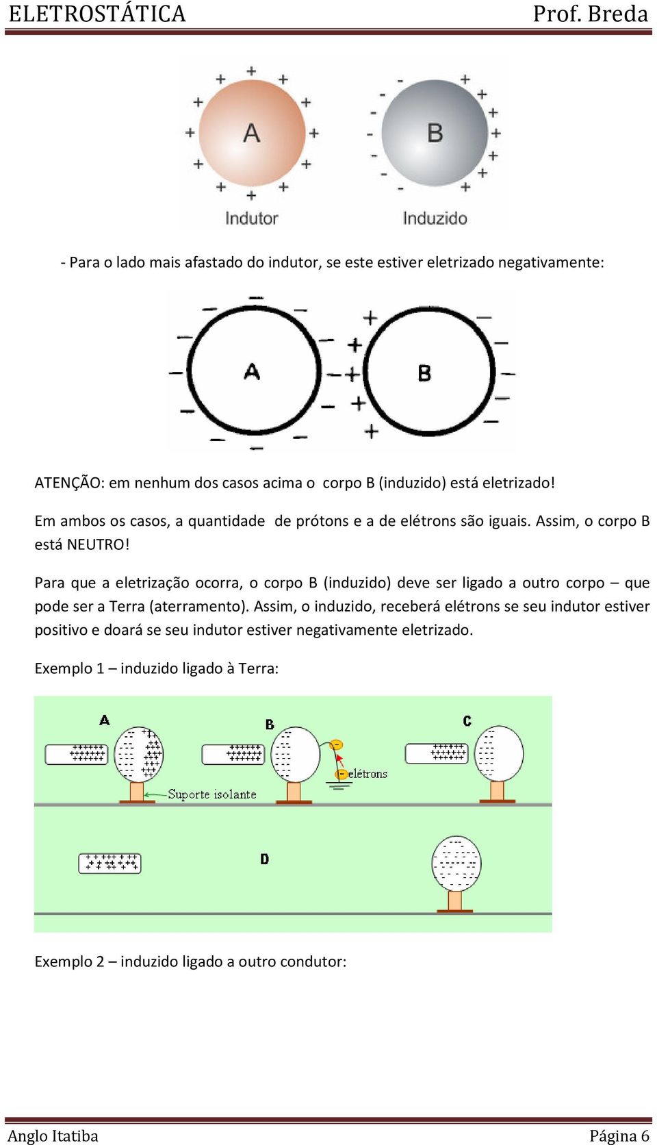 Para que a eletrização ocorra, o corpo B (induzido) deve ser ligado a outro corpo que pode ser a Terra (aterramento).