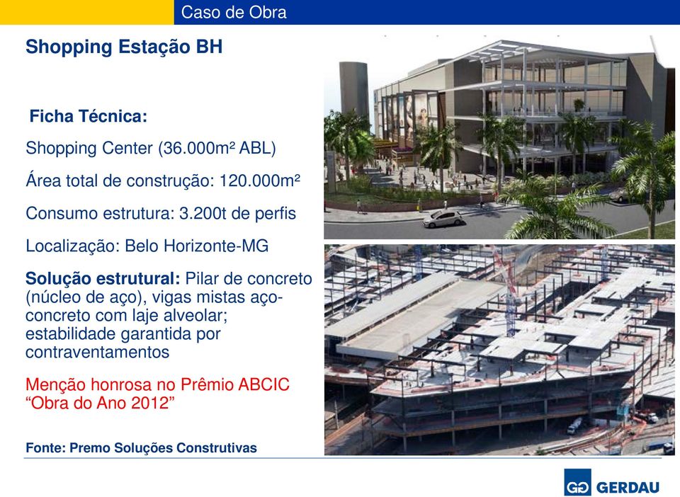 200t de perfis Localização: Belo Horizonte-MG Solução estrutural: Pilar de concreto (núcleo de aço),