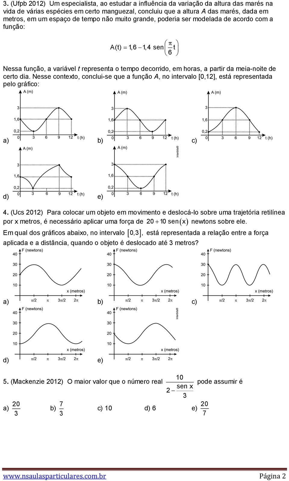 Nesse contexto, conclui-se que a função A, no intervalo [0,1], está representada pelo gráfico: a) b) c) d) e) 4.