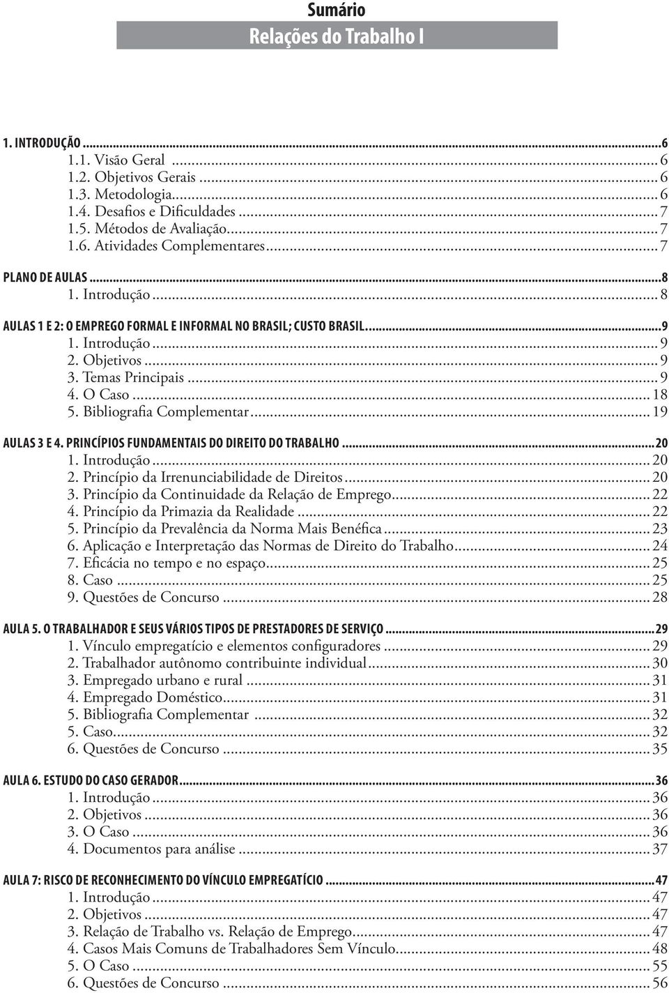 Bibliografia Complementar...19 AULAS 3 E 4. PRINCÍPIOS FUNDAMENTAIS DO DIREITO DO TRABALHO... 20 1. Introdução...20 2. Princípio da Irrenunciabilidade de Direitos...20 3.