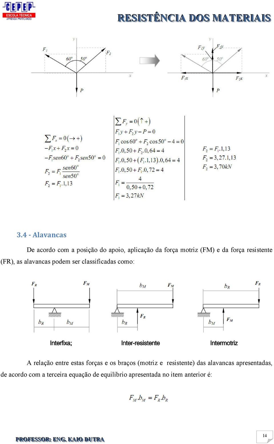 entre estas forças e os braços (motriz e resistente) das alavancas apresentadas,