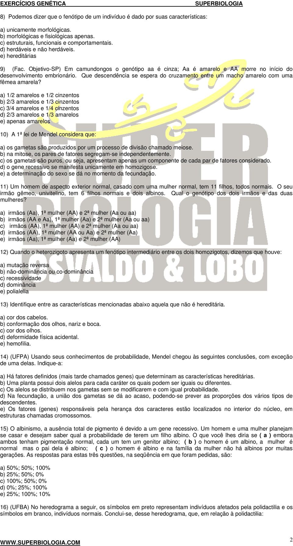 Que descendência se espera do cruzamento entre um macho amarelo com uma fêmea amarela?