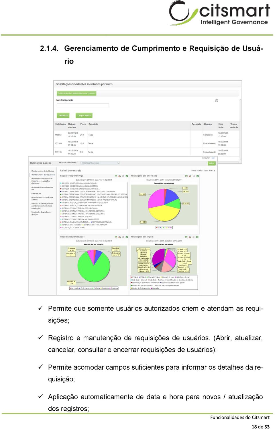 atendam as requisições; Registro e manutenção de requisições de usuários.