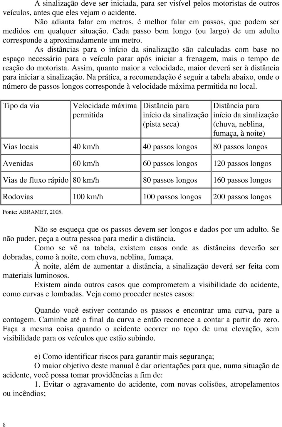 As distâncias para o início da sinalização são calculadas com base no espaço necessário para o veículo parar após iniciar a frenagem, mais o tempo de reação do motorista.