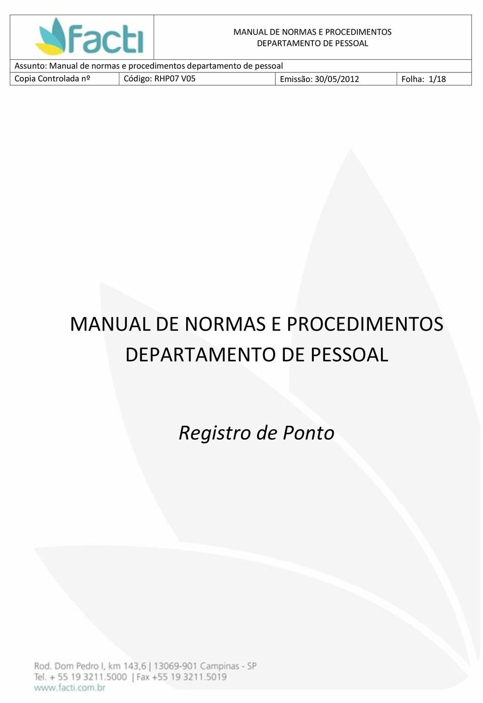 Folha: 1/18 MANUAL DE NORMAS