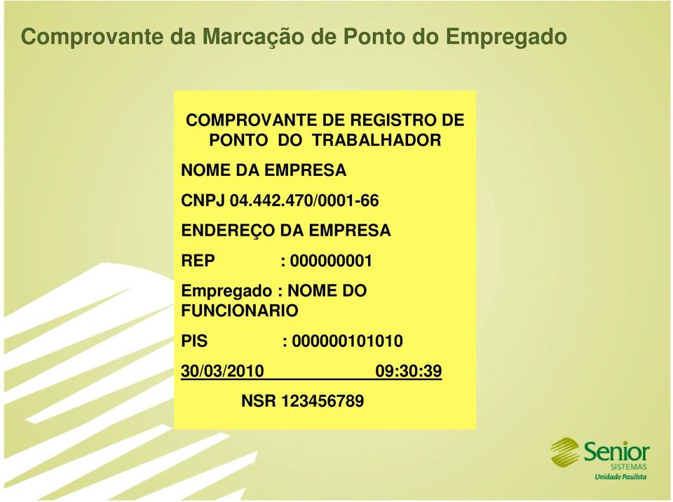 470/0001-66 ENDEREÇO DA EMPRESA REP : 000000001 Empregado :