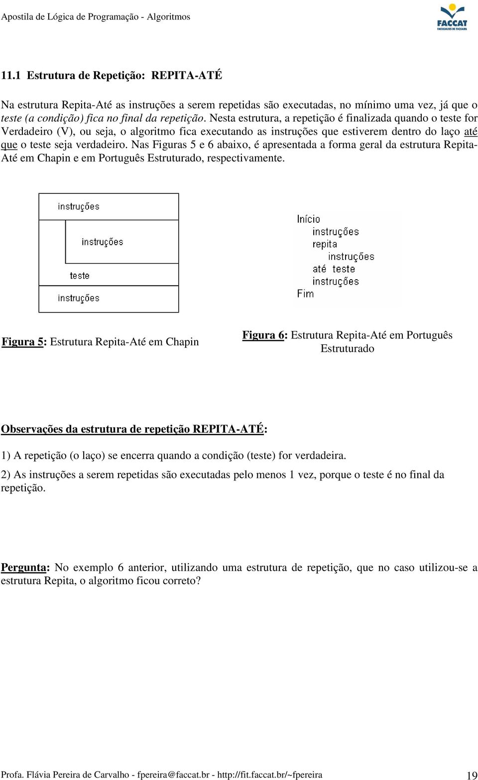 Nas Figuras 5 e 6 abaixo, é apresentada a forma geral da estrutura Repita- Até em Chapin e em Português Estruturado, respectivamente.