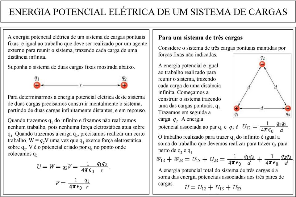 Para determinarmos a energia potencial elétrica deste sistema de duas cargas precisamos construir mentalmente o sistema, partindo de duas cargas infinitamente distantes, e em repouso.