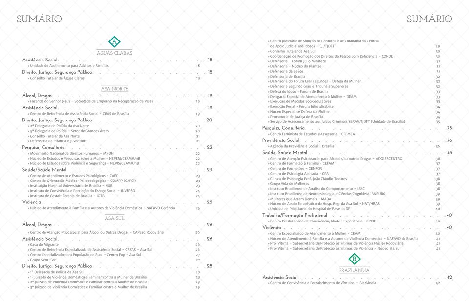 Delegacia de Polícia - Setor de Grandes Áreas 20 Conselho Tutelar da Asa Norte 21 Defensoria da Infância e Juventude 21 Pesquisa, Consultoria 22 Movimento Nacional de Direitos Humanos - MNDH 22