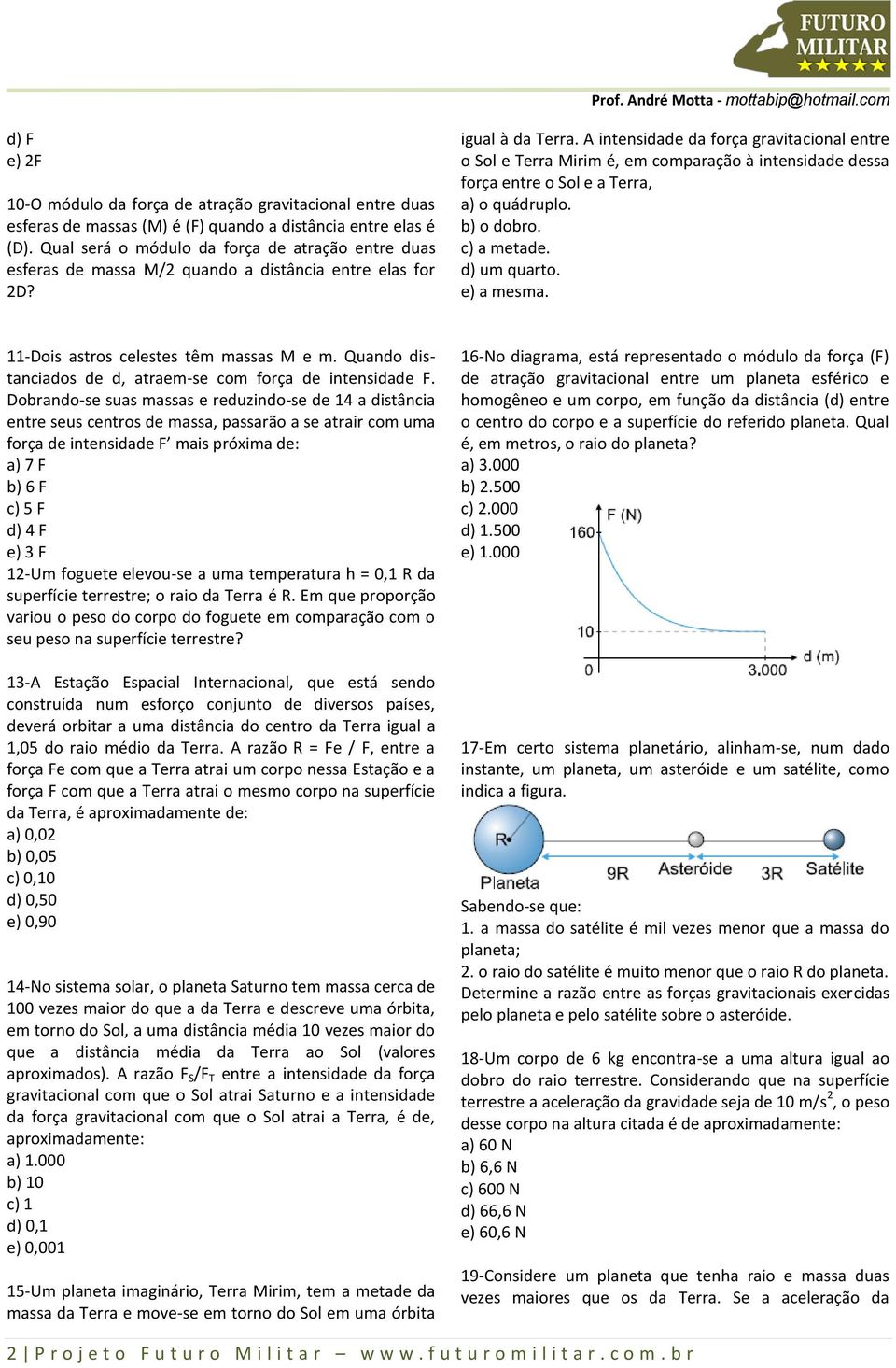 A intensidade da força gravitacional entre o Sol e Terra Mirim é, em comparação à intensidade dessa força entre o Sol e a Terra, a) o quádruplo. b) o dobro. c) a metade. d) um quarto. e) a mesma.