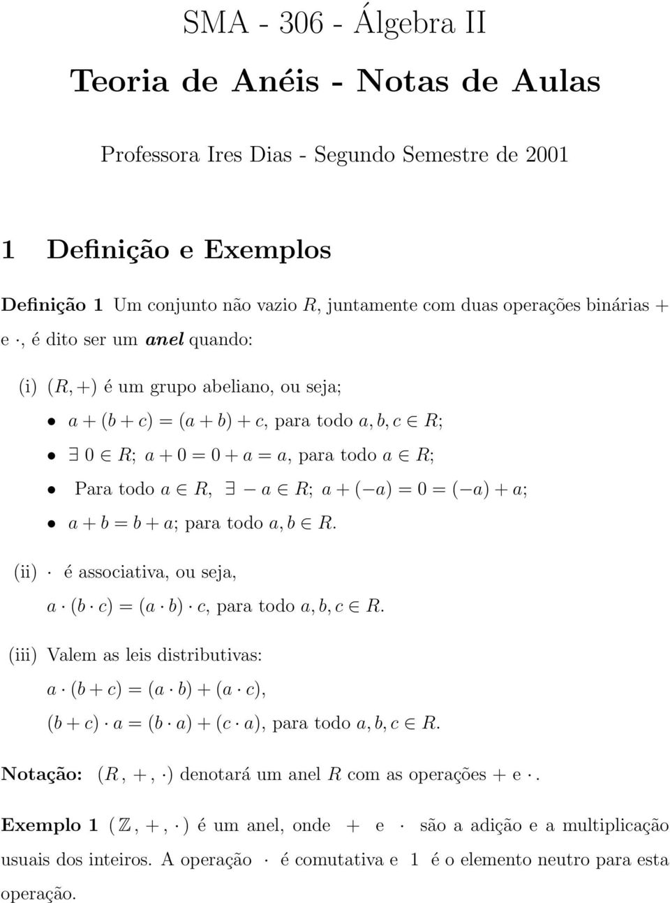 SMA Álgebra II Teoria de Anéis - Notas de Aulas - PDF Free Download