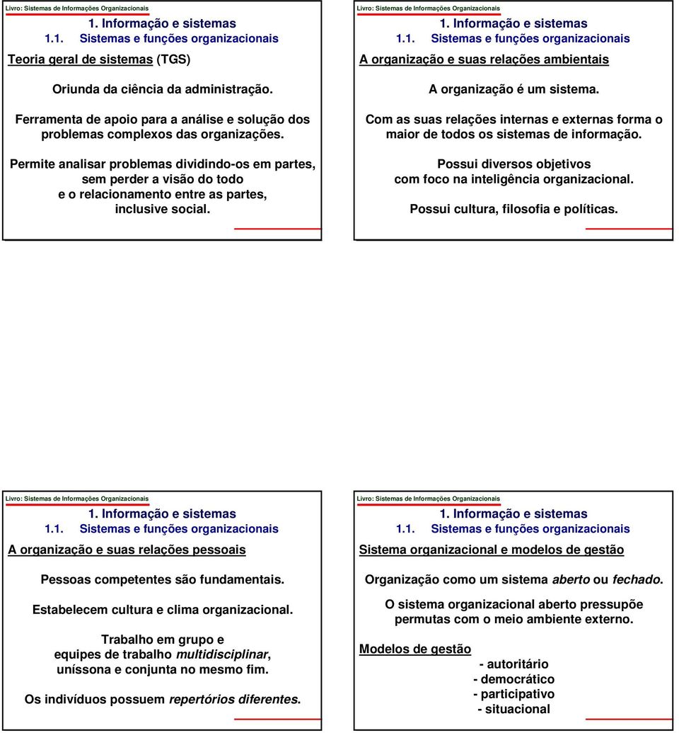 Com as suas relações internas e externas forma o maior de todos os sistemas de informação. Possui diversos objetivos com foco na inteligência organizacional. Possui cultura, filosofia e políticas.