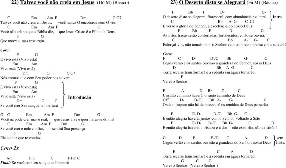 F G E vivo está (Vivo está) Em Am Vivo está (Vivo está) Dm G C C7 Nós cremos que com Seu poder nos salvará F G E vivo está (Vivo está) Em Am Vivo está (Vivo está) Dm G C Se você crer Seu sangue te