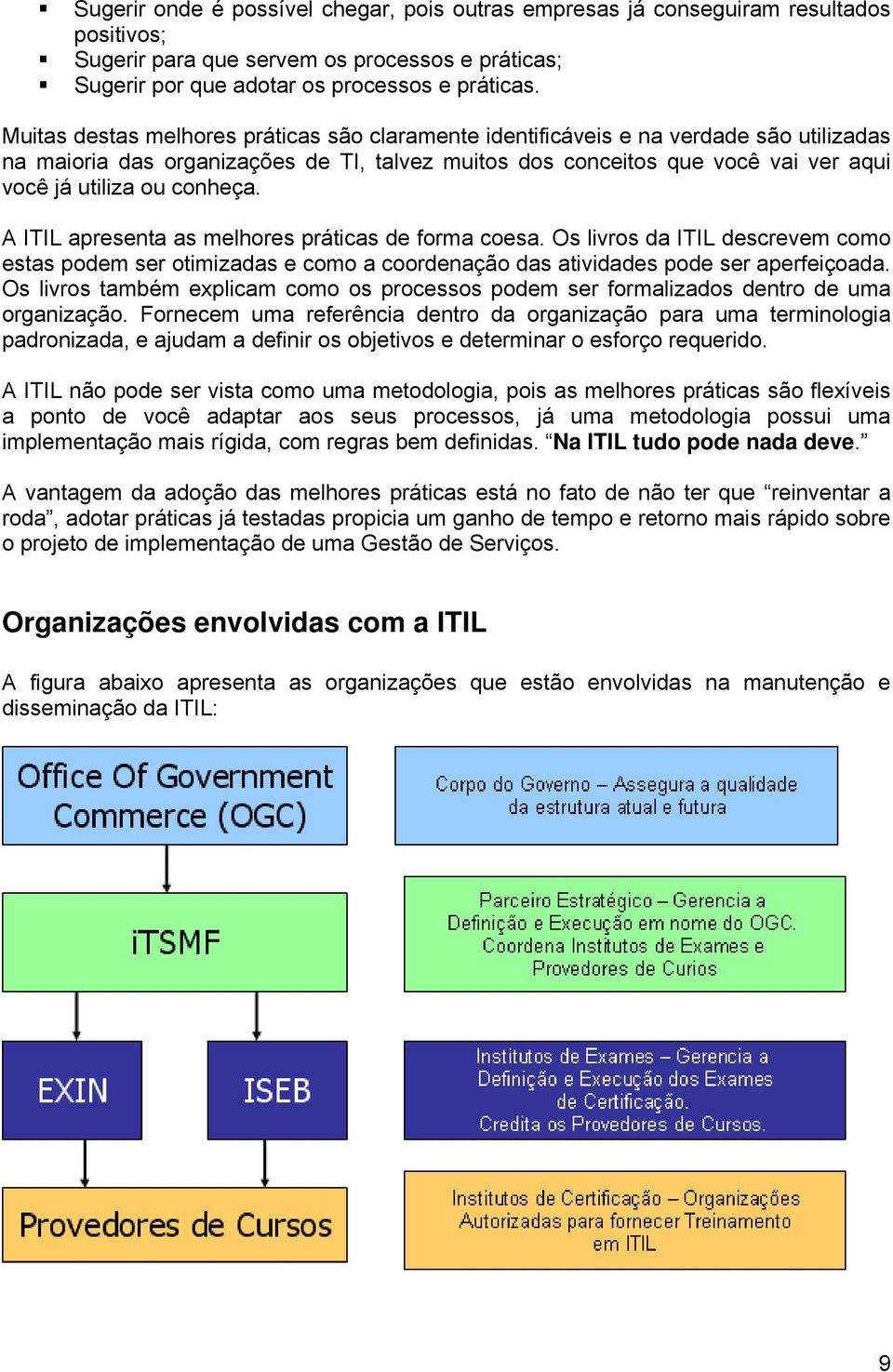 conheça. A ITIL apresenta as melhores práticas de forma coesa. Os livros da ITIL descrevem como estas podem ser otimizadas e como a coordenação das atividades pode ser aperfeiçoada.