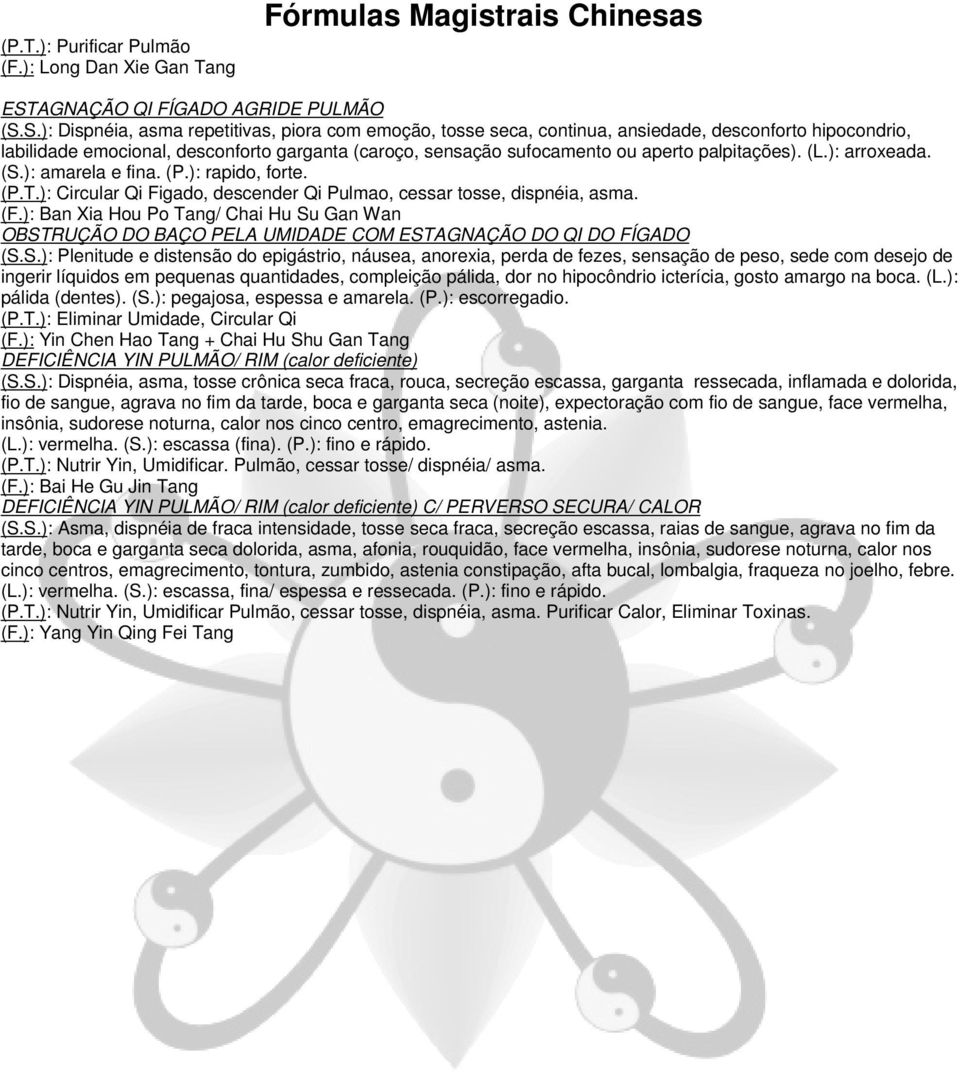 S.): Dispnéia, asma repetitivas, piora com emoção, tosse seca, continua, ansiedade, desconforto hipocondrio, labilidade emocional, desconforto garganta (caroço, sensação sufocamento ou aperto